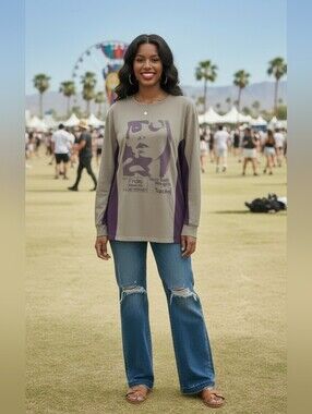 Taylor Swift Midnights Album Merch Long Sleeve Shirt Tan Purple Eras Size L